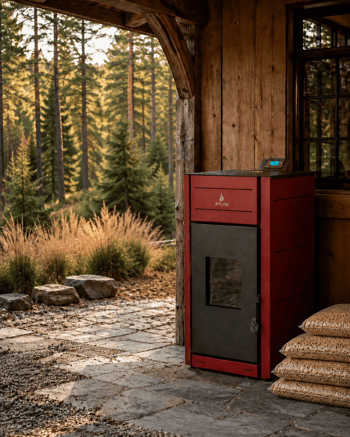 Unica pellet stove — left view