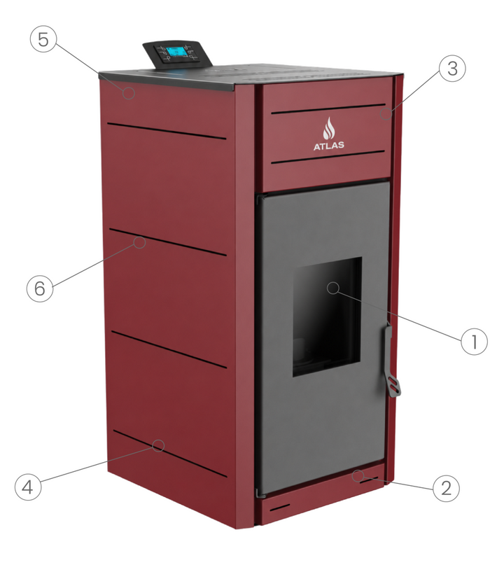 Unica pellet stove — right view